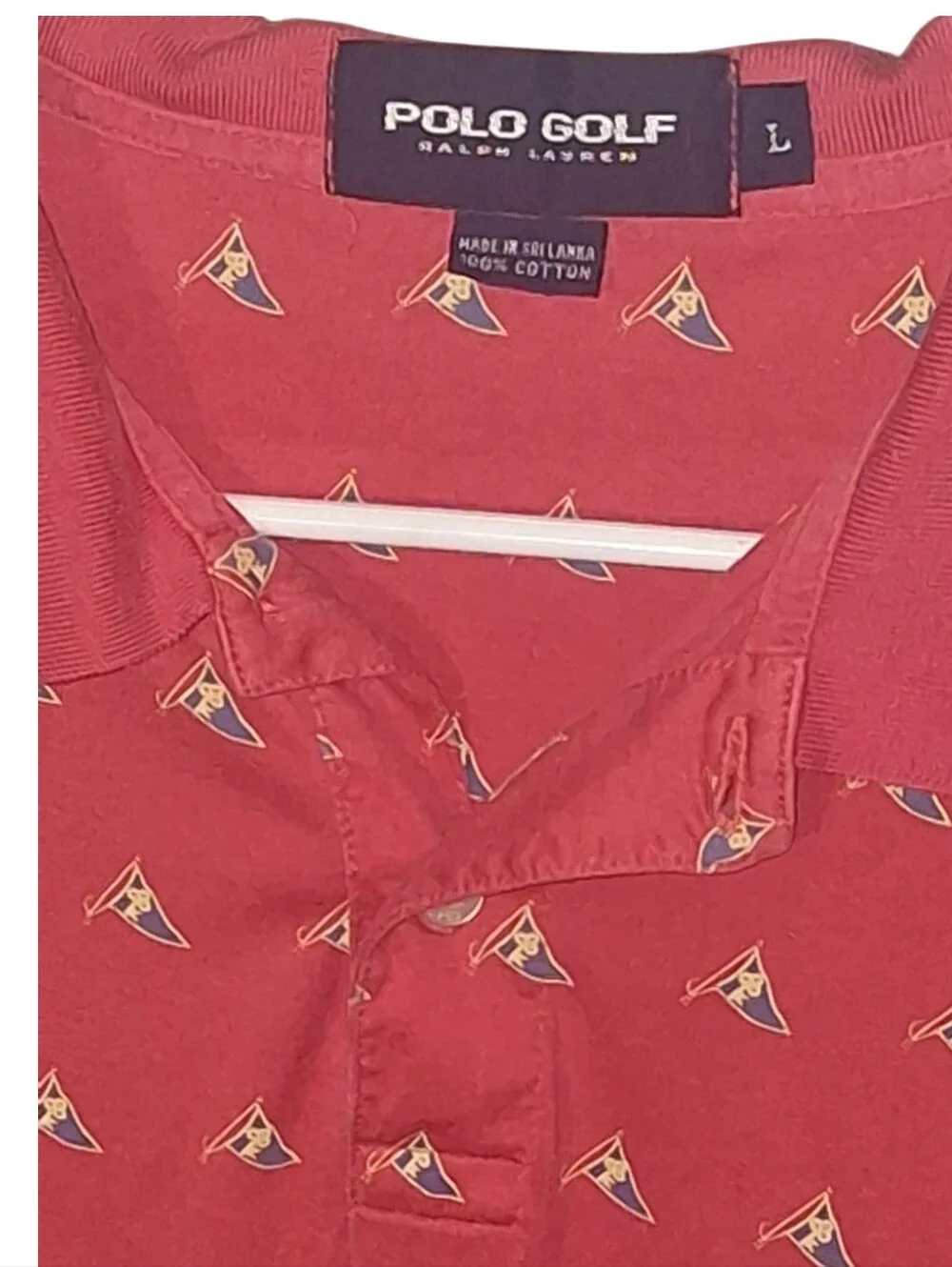 Polo Golf Ralph Lauren Vintage Club All over Print Red Polo Shirt Sz L